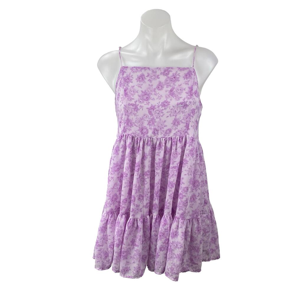 Forever 21 Purple Lilac Floral Sleeveless Cami Tiered A Line Mini Dress Size S